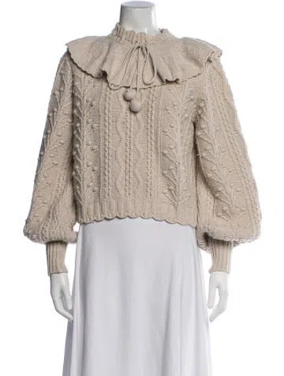 Pre-owned Loveshackfancy Patterned Tie Neck Sweater In Neutrals