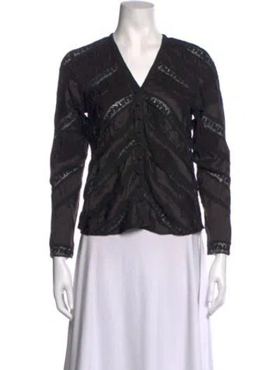 Pre-owned Loveshackfancy Patterned V-neck Blouse In Black