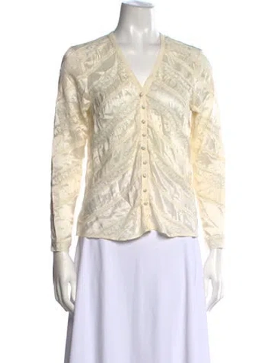 Pre-owned Loveshackfancy Patterned V-neck Blouse In Neutrals