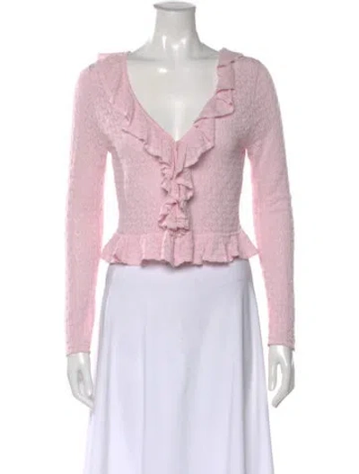 Pre-owned Loveshackfancy Patterned V-neck Blouse In Pink