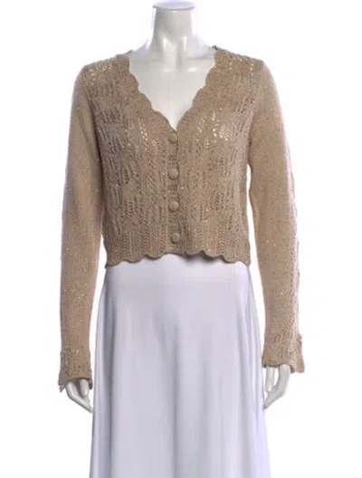 Pre-owned Loveshackfancy Patterned V-neck Button-up Top In Neutral