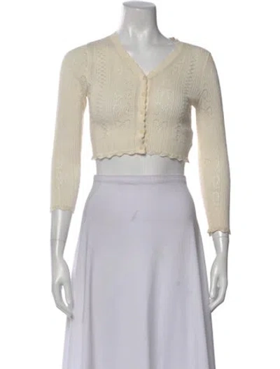 Pre-owned Loveshackfancy Patterned V-neck Crop Top In Neutral