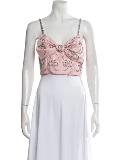 Pre-owned Loveshackfancy Patterned V-neck Crop Top W/ Tags In Pink