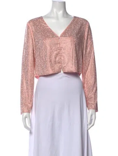 Pre-owned Loveshackfancy Patterned V-neck Crop Top W/ Tags In Pink