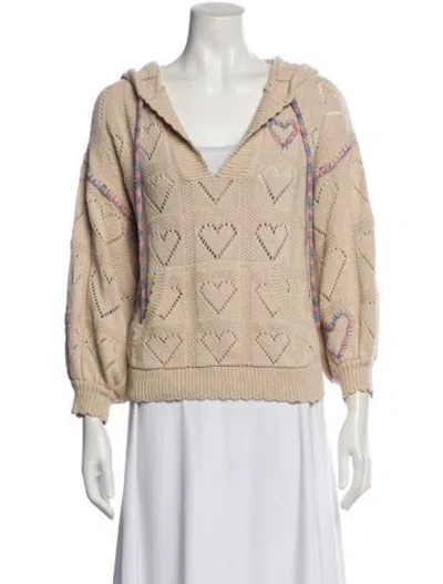 Pre-owned Loveshackfancy Patterned V-neck Hoodie In Neutral