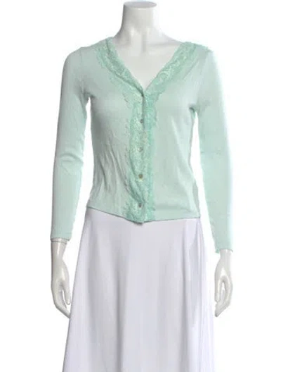 Pre-owned Loveshackfancy Patterned V-neck Sweater In Blue