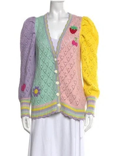 Pre-owned Loveshackfancy Patterned V-neck Sweater In Blue