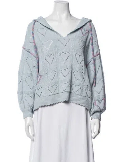 Pre-owned Loveshackfancy Patterned V-neck Sweater In Blue