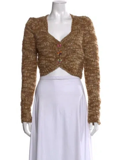 Pre-owned Loveshackfancy Patterned V-neck Sweater In Brown