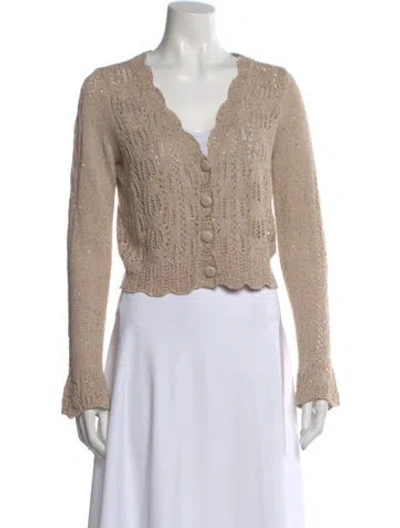 Pre-owned Loveshackfancy Patterned V-neck Sweater In Neutral