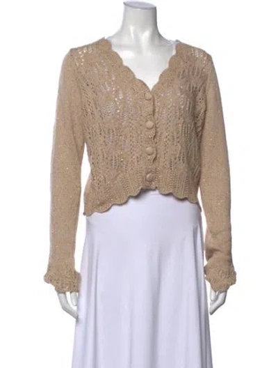 Pre-owned Loveshackfancy Patterned V-neck Sweater In Neutrals