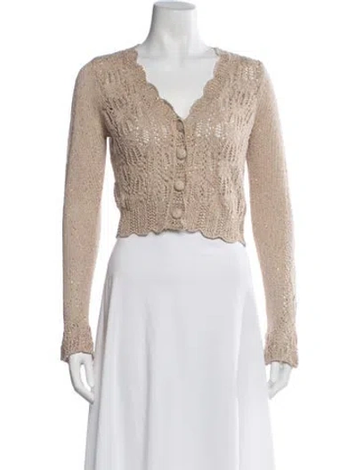 Pre-owned Loveshackfancy Patterned V-neck Sweater In Neutrals