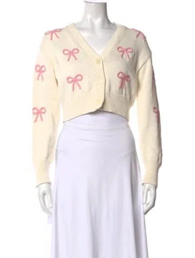 Pre-owned Loveshackfancy Patterned V-neck Sweater In Neutrals