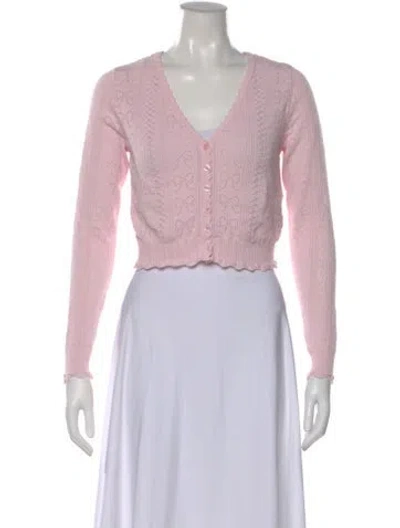 Pre-owned Loveshackfancy Patterned V-neck Sweater In Pink