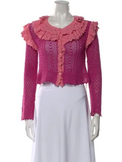 Pre-owned Loveshackfancy Patterned V-neck Sweater In Pink