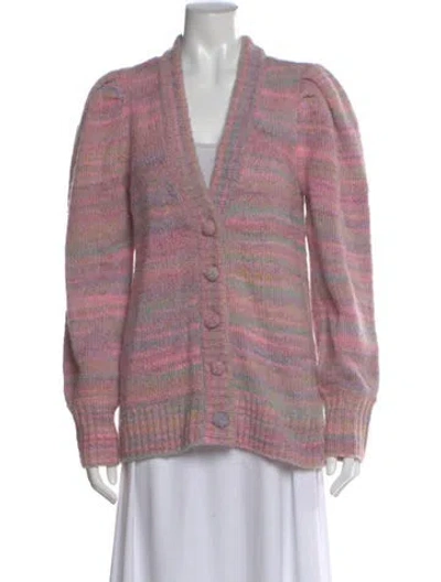 Pre-owned Loveshackfancy Patterned V-neck Sweater In Pink
