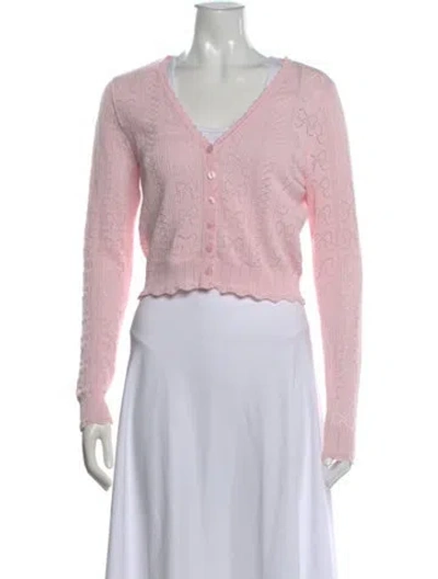 Pre-owned Loveshackfancy Patterned V-neck Sweater In Pink