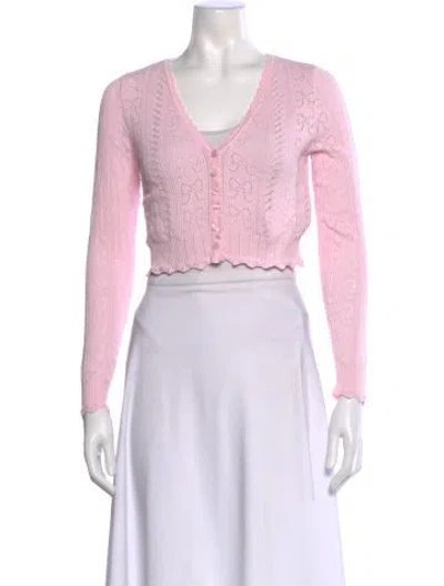Pre-owned Loveshackfancy Patterned V-neck Sweater In Pink