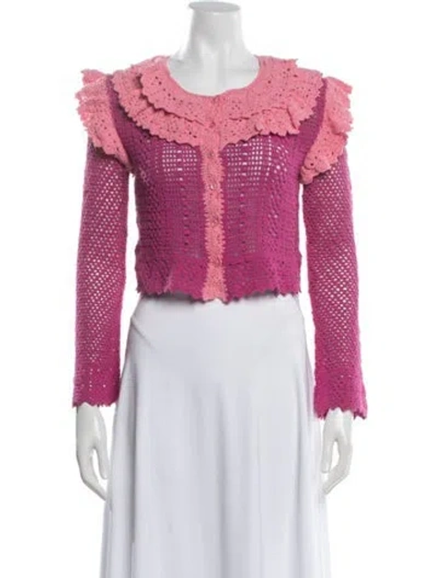 Pre-owned Loveshackfancy Patterned V-neck Sweater In Pink