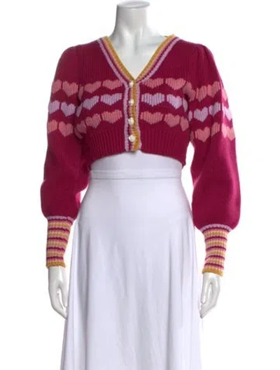 Pre-owned Loveshackfancy Patterned V-neck Sweater In Pink
