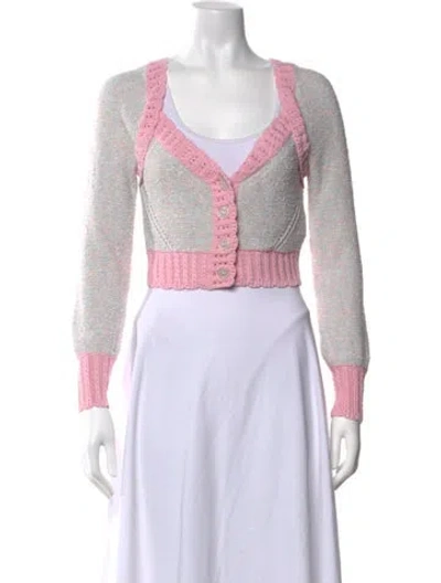 Pre-owned Loveshackfancy Patterned V-neck Sweater In Pink