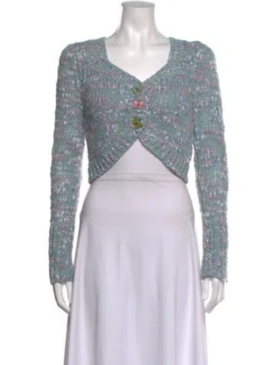 Pre-owned Loveshackfancy Patterned V-neck Sweater In Purple