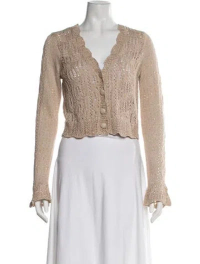 Pre-owned Loveshackfancy Patterned V-neck Sweater W/ Tags In Neutrals