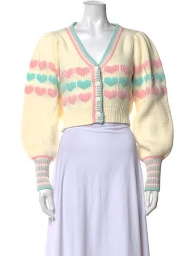 Pre-owned Loveshackfancy Patterned V-neck Sweater W/ Tags In Neutrals