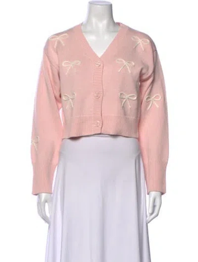 Pre-owned Loveshackfancy Patterned V-neck Sweater W/ Tags In Pink
