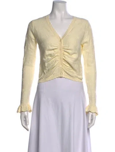 Pre-owned Loveshackfancy Patterned V-neck Sweater In White