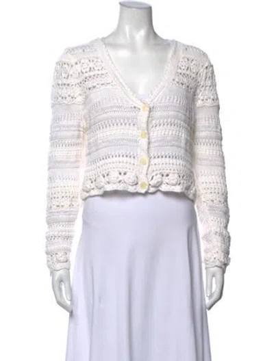 Pre-owned Loveshackfancy Patterned V-neck Sweater In White