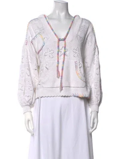 Pre-owned Loveshackfancy Patterned V-neck Sweater In White