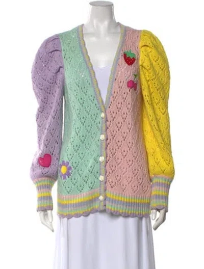 Pre-owned Loveshackfancy Patterned V-neck Sweater In Yellow
