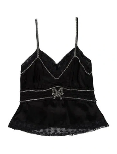 Pre-owned Loveshackfancy Patterned V-neck Top In Black