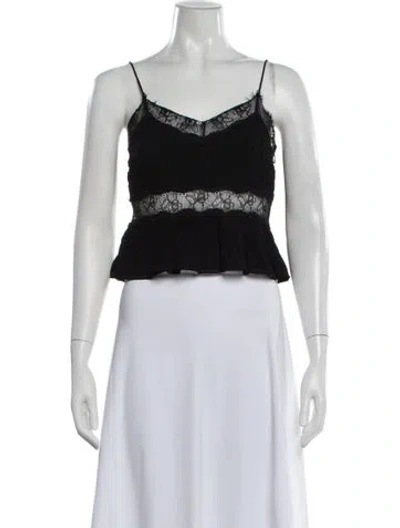 Pre-owned Loveshackfancy Patterned V-neck Top In Black