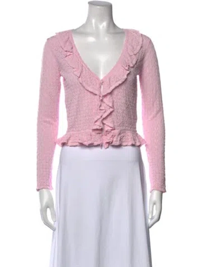 Pre-owned Loveshackfancy Patterned V-neck Top In Pink