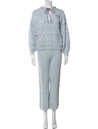 Pre-owned Loveshackfancy Patterned Whipstitch Trim Pant Set In Blue
