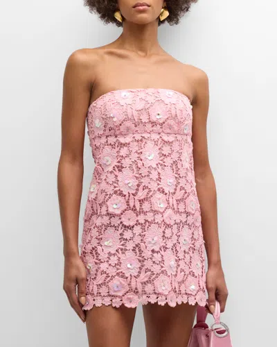 Loveshackfancy Paulinette Iridescent Sequin Strapless Mini Dress In Fairytale Pink