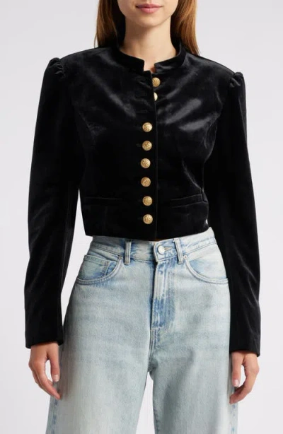 Loveshackfancy Pendine Crop Velour Jacket In Black