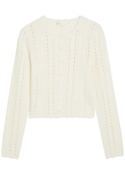 Loveshackfancy Peridot Cropped Pointelle-knit Cardigan In Neutral