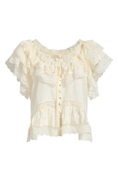 Loveshackfancy Persine Lace Trim Silk Top In White