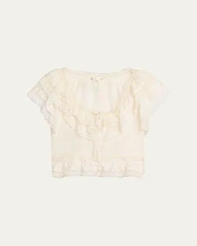 Loveshackfancy Persine Silk Ruffle Top In Neutral