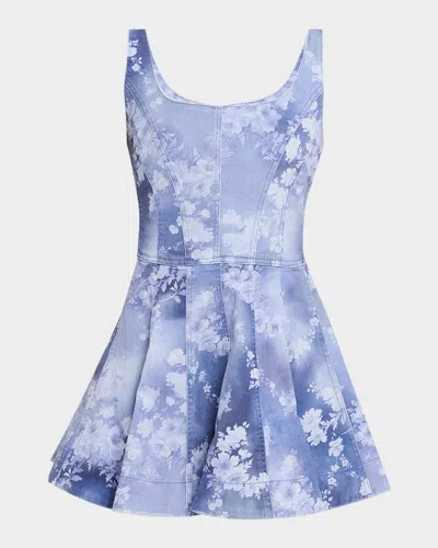 LOVESHACKFANCY PIERO FLORAL DENIM MINI DRESS