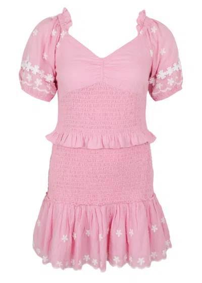 Loveshackfancy Pink Mini Dress With Floral Embroidery