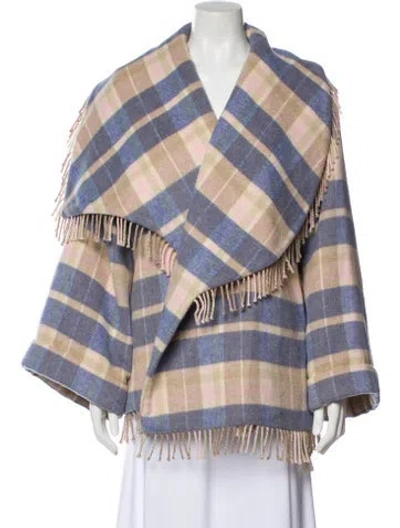 Pre-owned Loveshackfancy Plaid Print Coat In Blue