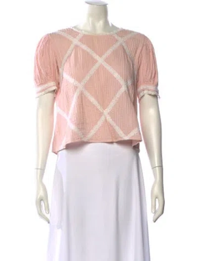 Pre-owned Loveshackfancy Plaid Print Crew Neck Crop Top In Pink