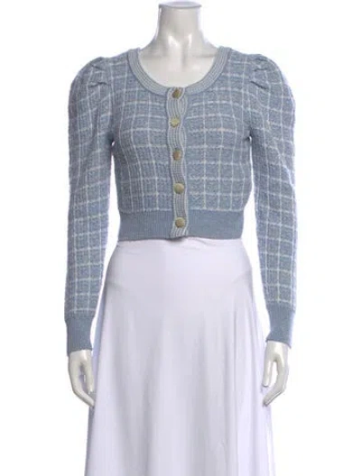 Pre-owned Loveshackfancy Plaid Print Crew Neck Sweater In Blue