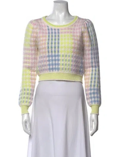 Pre-owned Loveshackfancy Plaid Print Crew Neck Sweater In Green
