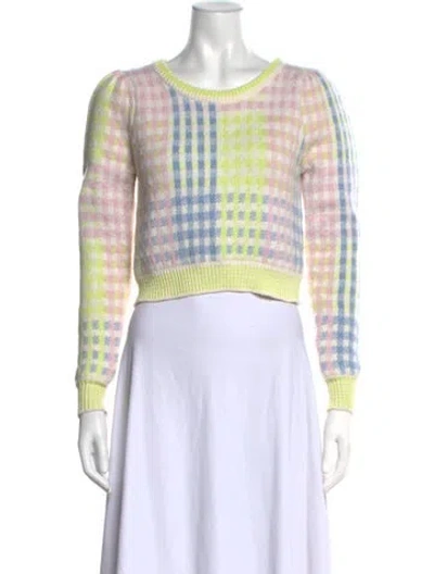 Pre-owned Loveshackfancy Plaid Print Crew Neck Sweater In Neutrals