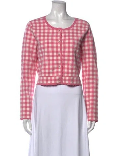 Pre-owned Loveshackfancy Plaid Print Crew Neck Sweater In Pink